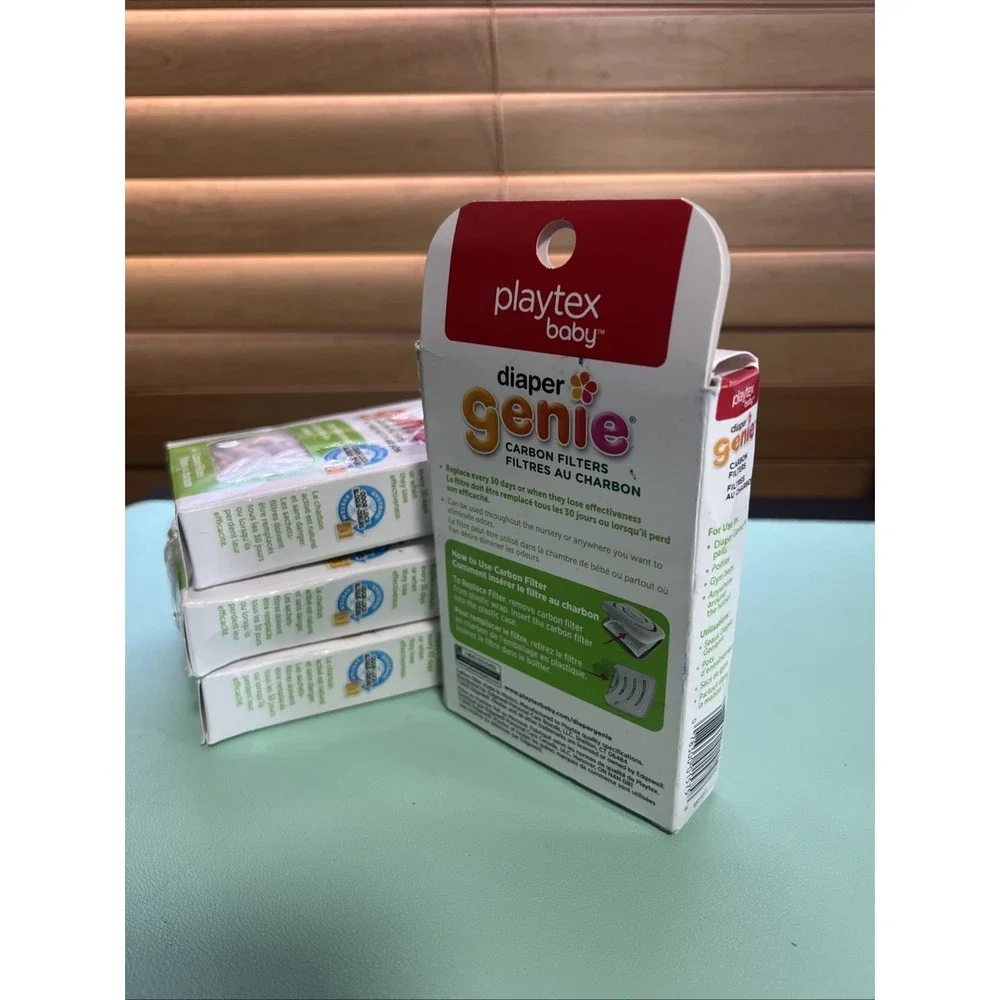4 Packs of Diaper Genie Carbon Filters, Odor Absorbent Tray Refill, Playtex Baby